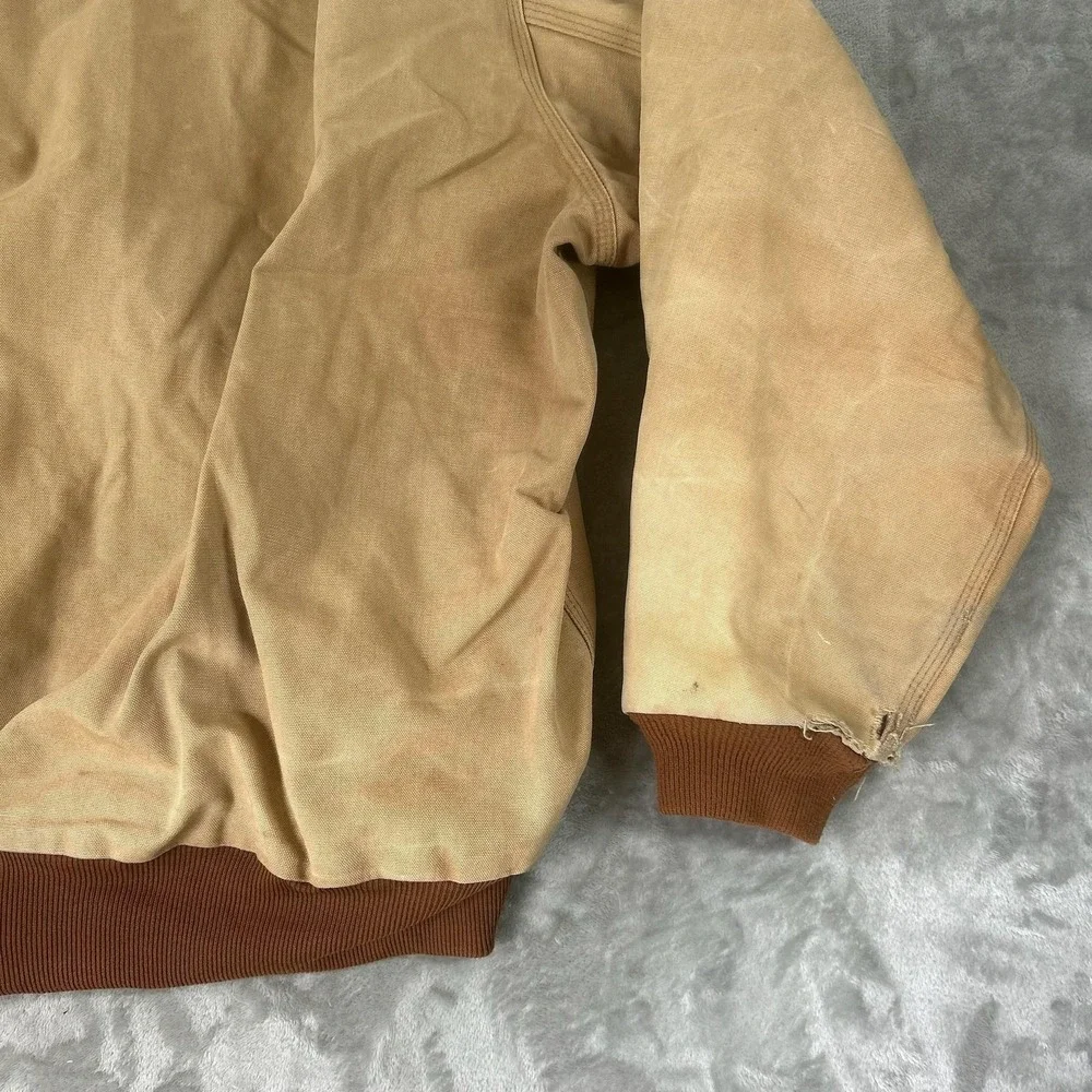 Vintage Carhartt Jacket Mens 2XL Beige Canvas Hooded Full Zip Workwear USA